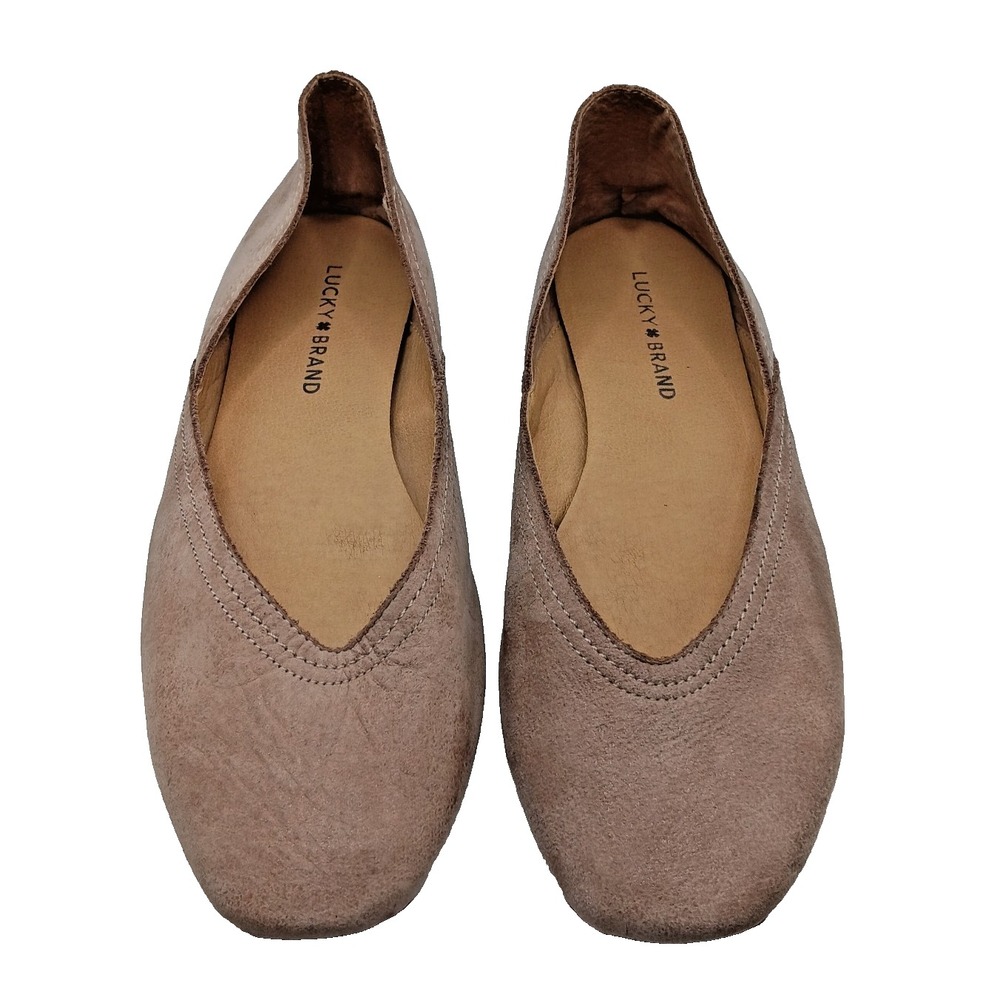 Lucky Brand LK-ALBA Women's Tan Round Toe Leather Ballet Flats Size 8.5 M EU 39‎